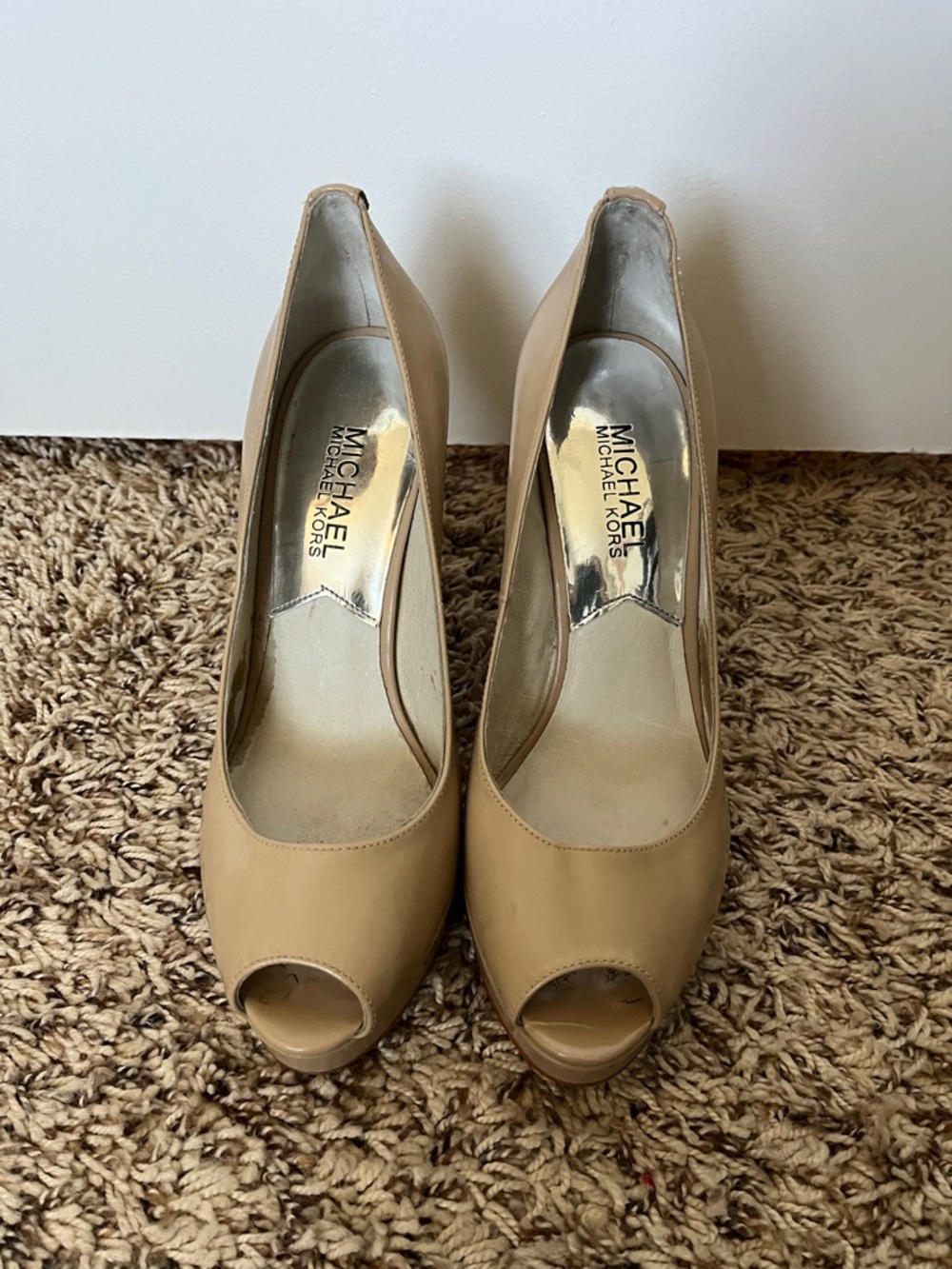 Michael Kors Nude/Tan Peep-Toe Leather Pumps
